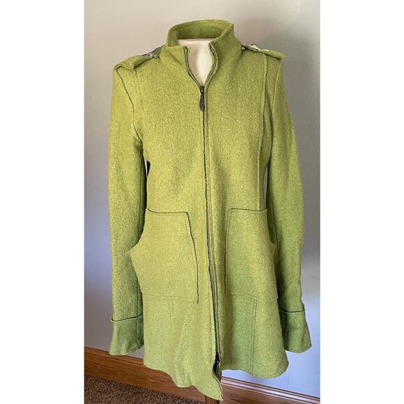 Blue Sky Jacket Fair Trade Hooded Lime Green XS Boiled Wool Viscose Lined City